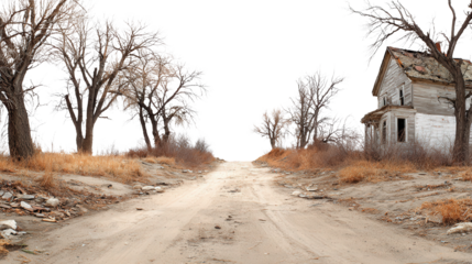 Deserted Village Road background isolated on a Transparent background, PNG file.