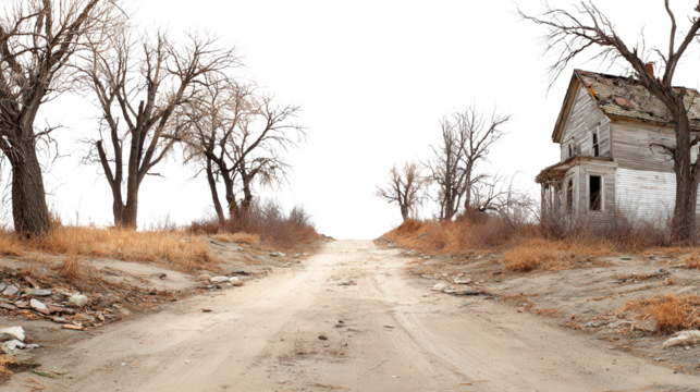 Deserted Village Road background isolated on a Transparent background, PNG file.