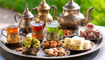 Traditional Afghan breakfast with assorted sweets