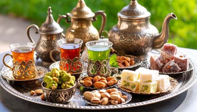 Traditional Afghan breakfast with assorted sweets