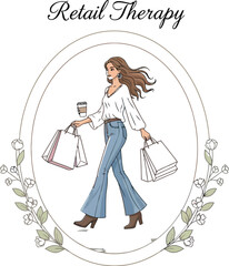 Obraz premium Woman with shopping bags and coffee on white background, retail therapy