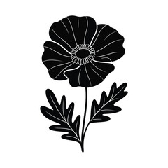 Fototapeta premium Elegant Poppy Flower Silhouette with Detailed Leaves and Stem