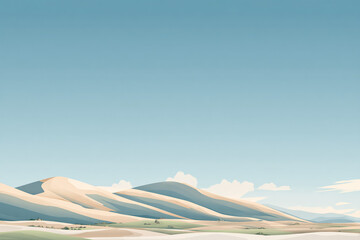 Minimalist Landscape with Rolling Hills and Blue Sky