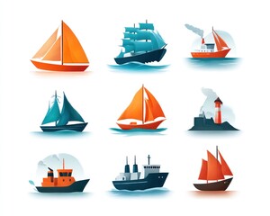 Colorful nautical icons