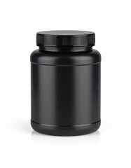 Black supplement jar on white