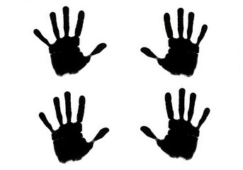 Obraz premium Four black handprints isolated on white background