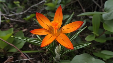 Vibrant Orange Crocus Flower in Nature Detailed Closeup