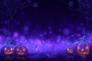 Halloween Night with Glowing Pumpkins and Spider Webs