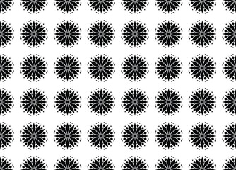 Seamless pattern with black circular floral mandala elements on white background for fabric and wallpaper