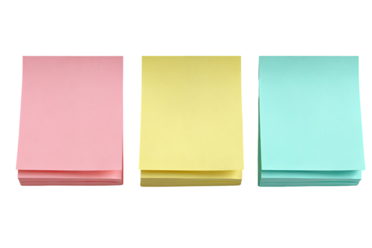 Three stacks of colorful sticky notes