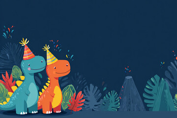 Party Dinosaurs in a Jungle Setting