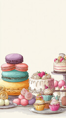 Assorted Colorful Pastries and Desserts Illustration