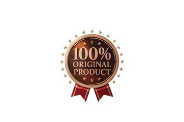 Fototapeta premium Authentic 100% Original Product Seal of Excellence with Stars and Ribbon