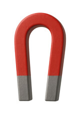 Red and grey horseshoe magnet floating on transparent background