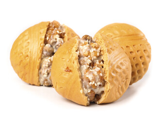 Delicious brown sugar walnut buns on a clean white backdrop, perfect for dessert lovers or bakery enthusiasts