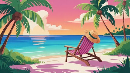 Fototapeta premium Serene Sunset on Tropical Beach Relaxation and Vacation Scene