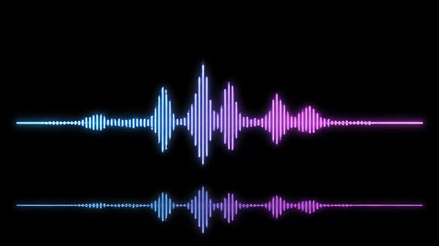 A vibrant gradient sound wave visualization pulsating with energy, reflecting its dynamic form in a mirrored effect, symbolizing audio frequencies.