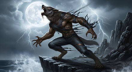 Obraz premium Werewolf Howling at the Moon