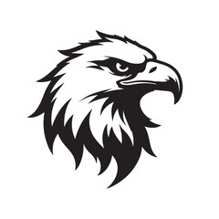 Obraz premium A cartoon vector illustration of an American bald eagle's head with a wild, black feather design, perfect for a tattoo or a symbol of freedom