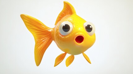Cartoonish goldfish with wide-eyed expression.
