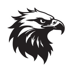 A cartoon vector illustration of an American bald eagle's head with a wild, black feather design, perfect for a tattoo or a symbol of freedom