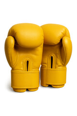 Yellow boxing gloves isolated on transparent background, ready for training or competition