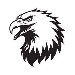 Fototapeta premium A cartoon vector illustration of an American bald eagle's head with a wild, black feather design, perfect for a tattoo or a symbol of freedom