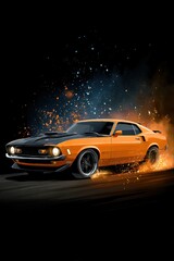 Fototapeta premium Orange muscle car in motion