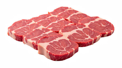 Fototapeta premium Fresh beef slices marbled meat high quality raw food culinary ingredient protein source gourmet cooking butcher shop meal preparation healthy diet