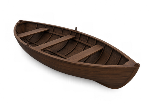 Empty wooden rowboat isolated on transparent background