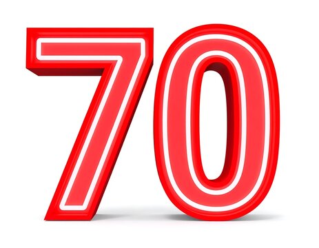 Vibrant Red Number Seventy Symbolizing Age, Achievement, and Significant Milestones