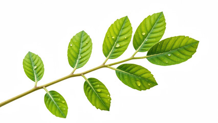 Fototapeta premium Fresh green leaves with water droplets, showcasing vibrant colors and intricate textures, perfect for nature themed designs