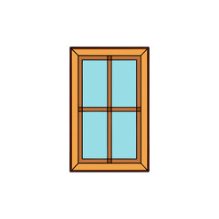 Simple wooden window pane with light blue glass isolated on transparent background