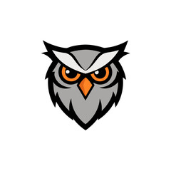 Obraz premium Stylized owl head logo with orange eyes isolated on transparent background