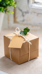 Thoughtful Gift Giving Wrapped Present Mockup with Natural Decor