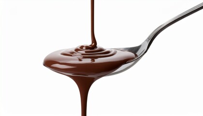 chocolate dripping from a spoon isolated on white background
