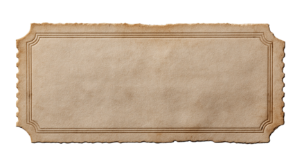 Vintage blank ticket, paper with a grunge edge, isolated on a transparent background in PNG format.