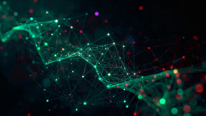 Neural flow network analytics innovation in an abstract futuristic setting with different streams.