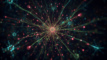 Fototapeta premium Neural flow network analytics innovation in an abstract futuristic setting with different streams.