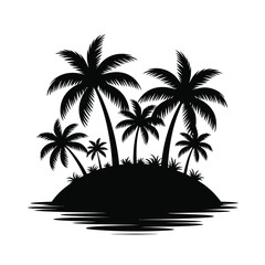Tropical Island Silhouette with Palm Trees