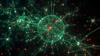 Neural flow network analytics innovation in an abstract futuristic setting with different streams.