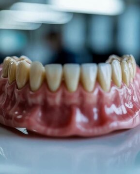 Full Denture Set on Display Close-up of a Complete Set of Artificial Teeth