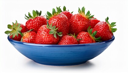fresh red strawberries in a blue ceramic bowl for healthy snacks cut out transparent