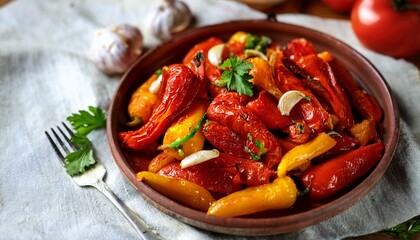 speca te pjekur me hudher albanian food relish the smoky flavor of roasted peppers paired with the bold taste of garlic a simple yet flavorful albanian dish thatrs perfect as a side or appetizer