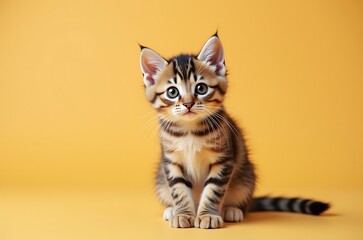 Obraz premium Adorable Small Striped Kitten Calm Gaze Soft Fluffy Fur ai generated