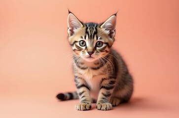 Obraz premium Adorable Small Striped Kitten Portrait Sweet Innocent Expression ai generated