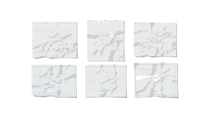 Obraz premium Six crumpled and torn white paper sheets on transparent background