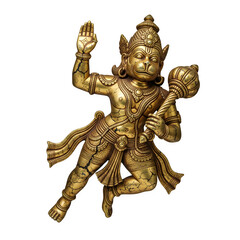 Fototapeta premium Golden Statue of the Hindu God Hanuman with a Mace isolated on a transparent background 