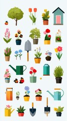 Garden tools and plants illustration