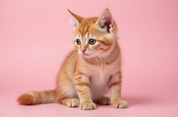 Obraz premium Adorable Tiny Red Kitten Portrait Looking Away Soft Paws ai generated